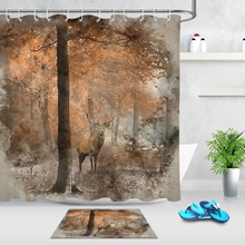 LB-cortina de ducha impermeable con paisaje de bosque de niebla, tela de baño escénica para decoración de bañera, arte, naturaleza 2024 - compra barato