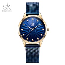Sk relógio feminino de luxo, relógio de pulso shengke, moda feminina de aço inoxidável, quartzo, pulseira 2020 2024 - compre barato