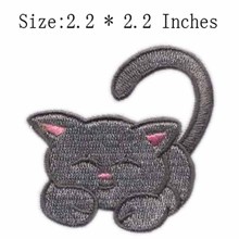 Parche bordado de gato de 2,2 "de ancho/gris/cosido/animal 2024 - compra barato