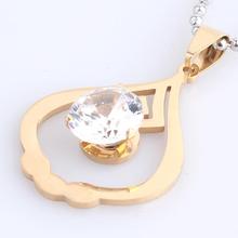 gold color water Drops  zircon 316L Stainless Steel pendant necklaces bead chain for men women wholesale 2024 - buy cheap