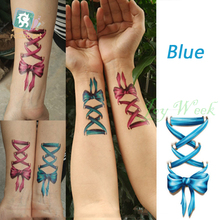 Водонепроницаемая Временная тату-Наклейка 3D синий бант тату наклейки флэш-тату поддельные татуировки для девушек и женщин 2024 - купить недорого