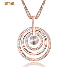 Luxury Round Crystal Circles Long Necklace for Women Elegant Office Jewelry Three-in-one Chain Rose Gold Necklace Christmas Gift 2024 - buy cheap