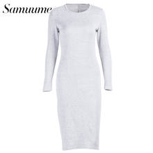 Samuume Women Fashion Elegant Knitted Wrap Dresses 2018 New Arrival Simple Long Sleeve Bodycon Midi Dress Vestidos L1711305 2024 - buy cheap