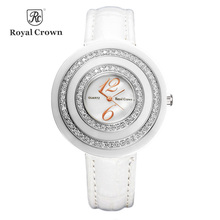 Coroa real de luxo cerâmica feminina relógio fashion colorido bracelete de couro com strass caixa de presente de aniversário 2024 - compre barato
