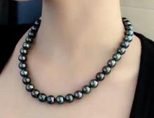Бесплатная доставка> 9-10 мм натуральный таитянский черный жемчуг ожерелье 14K 2024 - купить недорого