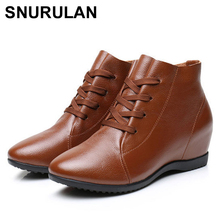 SNURULAN2018New Fall Genuine Leather Flat Heel Women Single Shoes Women's Casual Boots Female Flats Height Increasing Boots E046 2024 - buy cheap