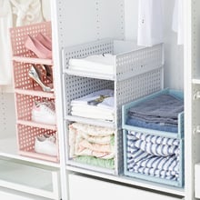 DIY Wardrobe Partition Storage Basket Clothes Storage Organizer Can Stack Plastic Assembled Shelves Room Organizer 2024 - buy cheap