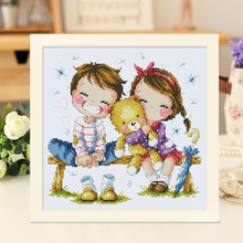 Gold Collection Lovely Counted Cross Stitch Kit The Flower Rain of Love Boy Girl and Bear SO 2024 - buy cheap