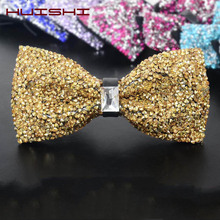 Huishi gravata laço de diamante dourado, masculina luxo 2024 - compre barato