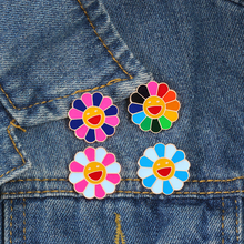 4 Colors Kpop Flowers Broche Fashion Rainbow Flower Enamel Pins Smiling Sunflower Brooches Cute Bag Icon Badges Men Women Gifts 2024 - buy cheap