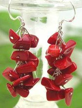 SALE 40mm long Dangle grape Red natural Coral earrings with Stering Silver 925 stud-ear128 Wholesale/retail Free shipping 2024 - buy cheap