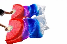 High Quality 100% Silk Belly Dance Fans Handmade Dancing Fans 100% Silk Veils Left+right Four Colors RED+PURPLE+ROYAL BLUE+WHITE 2024 - buy cheap
