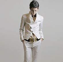 Blazer casual branco com gola lenço e gola, roupa masculina fina, de palco 2024 - compre barato