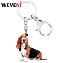 WEVENI Acrylic Basset Hound Dog Key Chains Keychain Ring Animal Jewelry For Women Girl Hot Lovers Bag Car Cheap Charms Drop Ship 2024 - buy cheap