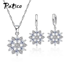 Elegant Clear Crysatl Zircon Floral Pendant Necklace Earrings Jewelry Sets for Bridal Women 925 Sterling Silver Jewelry Gift 2024 - buy cheap