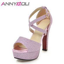 ANNYMOLI Women Sandals High Heels Platform Shoes Summer 2018 Open Toe T Strap Shoes Purple Spike Heel Party Shoes Big Size 33-43 2024 - buy cheap