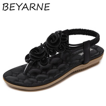 Beyne sandálias femininas, preto/damasco, flores, chinelos, sapatos de verão, boêmia, faixa elástica, saltos lisos, sandália feminina e010 2024 - compre barato