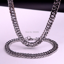 one set wide 4mm/7mm Polished Double Curb  Link  Chain Bracelet & Necklace Set Stainless Steel Women Men's Fashion Jewlery Set 2024 - buy cheap