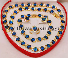 Fashion Blue Zircon Inlay Link Bracelet earrings Ring Necklace Set Size 6,7,8,9# + box NATURAL Quartz Crystal Women Wedding 2024 - buy cheap