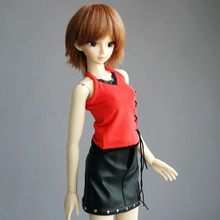 [Wamami] 367 # colete vermelho/preto couro pu, saia/terno 1/3 sd dod aod bjd bonecas 2024 - compre barato