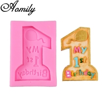 Aomily-Molde de silicona de 1er cumpleaños, accesorio para decoración de pasteles, galletas, Fondant, galletas, jabón, Chocolate, DIY 2024 - compra barato