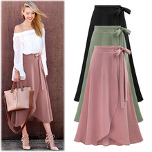 Женская юбка до середины икры, элегантная Корейская юбка с высокой талией и поясом, большие размеры, весна-лето 2019 FemaleM-6XL 2024 - купить недорого