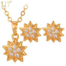U7 Estrela Da Sorte Colar de Cristal Conjunto de Colar Brincos Conjunto de Jóias Para As Mulheres Do Partido Na Moda da Cor do Ouro S592 2024 - compre barato