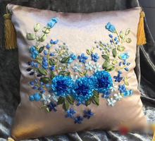 1pcs 40x40cm blue red flower Ribbon embroidery kit cushion pillow cover set handcraft DIY handmade needlework art home decor 2024 - buy cheap