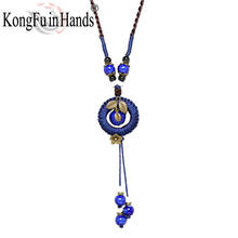 New Bohemia Style Jewelry Antique blue Color Ceramics Beads Ethnic Tassels Long Necklace For Women Statement Jewelry 2024 - buy cheap