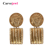 Carvejewl Vintage big Coin rectangle pendant drop Earrings Women Party jewelry Round Disc Medal Gold Silver Color dangle earring 2024 - buy cheap