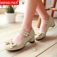 MEMUNIA 2020 new pumps shoes women round toe buckle round toe square heels med heels shoes Mary janes shoes big size 34-46 2024 - buy cheap