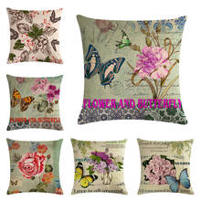 45cm*45cm Retro butterflies and flowers design linen/cotton throw pillow covers couch cushion cover home decorative pillows 2024 - buy cheap