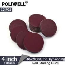 POLIWELL-Discos de lijado de 4 pulgadas y 100mm, papel de lija de secado rojo, grano de 40 ~ 2000, papel de lijado de flocado, pulido automático para muebles, 10 Uds. 2024 - compra barato