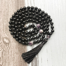Black Onyx & Amethysts 108 Mala Beads Necklace For Calming Mind Meditation Jewelry Hand Knotted Tassel Necklace For Friend Gift 2024 - buy cheap