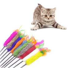 1PCS Cat Toys Cat Stick Colorful Natural Feather Scratch Toy for Cat Pet Supply Crazy Cat Toy Pet Supply 2024 - buy cheap