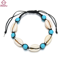 Bracelete boêmio de verão, pulseira com concha da natureza, moda praia, tornozeleira 2019 estilo mar, artesanal, corda trançada, acessórios 2024 - compre barato