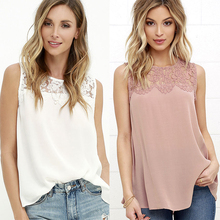 Summer New Fashion Casual Loose Large Size Solid Lace Stitching Round Neck Sleeveless Sexy Hollow Out Chiffon Shirt 2024 - buy cheap