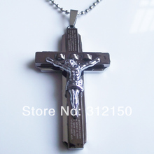 10pcs/lot Fashion Free Shipping Fashion Alloy Double Cross Pendant With Stainless Steel Chain Big Cross Jesus Pendant Necklace 2024 - buy cheap