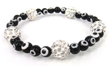 Free shipping 10mm white pave ball and 6mm black glass lucky evil eye bracelet,crystal ball bracelet 2024 - buy cheap