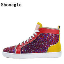 SHOOEGLE Men Colorful Rhinestone Sneakers High-top Diamond Lace-up Ankle Boots Zapatillas Hombre Casual Shoes Man EU39-EU47 2024 - buy cheap