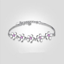 Everoyal Cute Crystal Pink Cherry Blossoms Bracelets For Girls Jewelry Fashion Silver 925 Women Bracelets Accessories Lady Gift 2024 - buy cheap