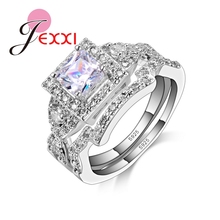 Conjunto de anillos de boda de plata esterlina 925 para mujer, joyería de compromiso de circonio tipo a la moda, conjunto de anillos de aniversario 2024 - compra barato