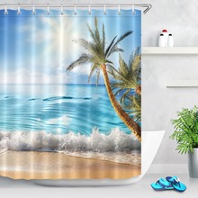 LB Summer Landscape Nature Tropical Beach Palm Trees Shower Curtain Extra Long Bathroom Waterproof Polyester Fabric for Bathtub 2024 - buy cheap