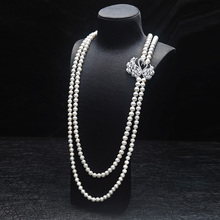 Collar de cadena con diseño de doble Cisne, suéter largo con perlas blancas de agua dulce de 80-100cm, joyería de moda 2024 - compra barato