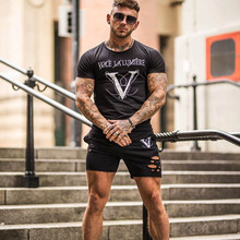 New Men Casual Fashion Printed Gyms T-shirt Fitness Bodybuilding Short sleeve Cotton T shirts Slim Tee Top Male Workout Clothing 2024 - buy cheap