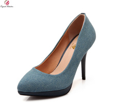 Original Intention New Fashion Women Pumps Elegant Denim Ponited Toe Thin Heels Pumps Popular Shoes Woman US Size 4-10.5 2024 - buy cheap