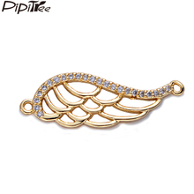 Pipitree-Micro cuentas de circonia cúbica para fabricación de joyas, Micro pavé transparente, pluma hueca, Conector de pulsera, Color dorado 2024 - compra barato