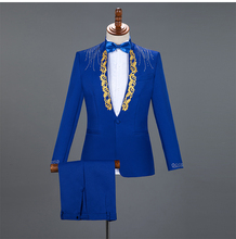 4 Colors blue England Style Formal Men's Suits  Rhinestones Blazers Pants Sets Singer Host Stage Outfits Wedding Party Dresses 2024 - buy cheap