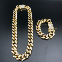 2cm Hip Hop Men Gold Silver Color Crystal Miami Ice Out Cuban Chain Men Necklace & amp Bracelet Set Hip Hop Jewerly For Men King 2024 - compre barato