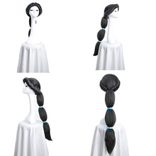 Pelucas de Cosplay de la princesa Jasmine, pelo largo negro sintético resistente al calor + gorro de peluca 2024 - compra barato